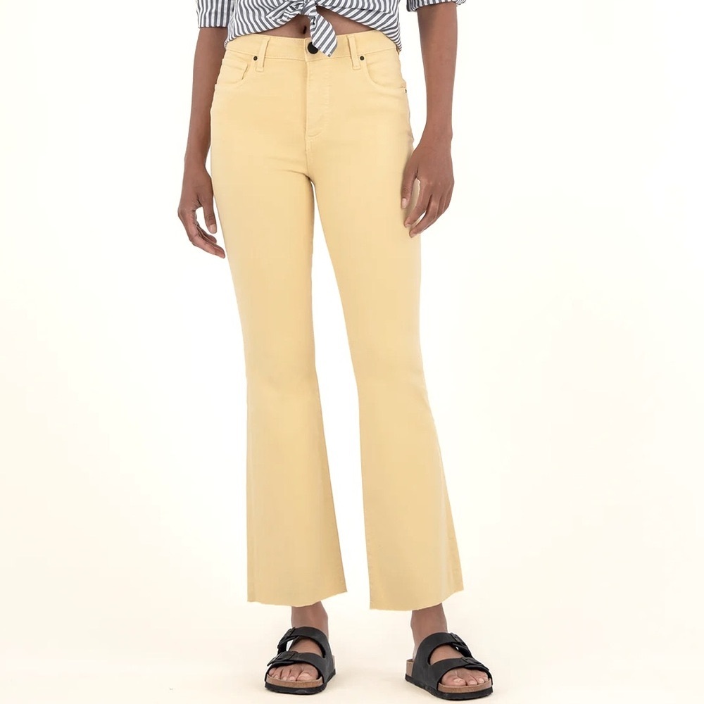 KUT From The KLOTH Jeans Kelsey Ankle Flare Distressed Yellow Denim Size 16 NEW